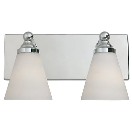 Designers Fountain Hudson 13.75in 2-Light Chrome Transitional Indoor Vanity Light with White Opal Glass Shades 6492-CH
